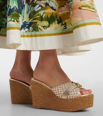 Leda raffia-trimmed leather wedge espadrilles | Jimmy Choo