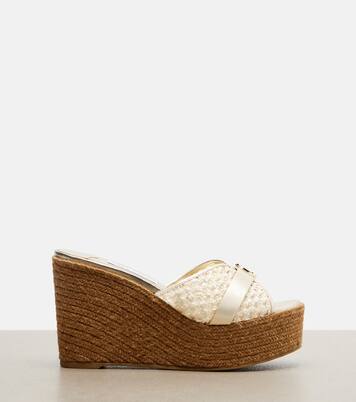Leda raffia-trimmed leather wedge espadrilles | Jimmy Choo