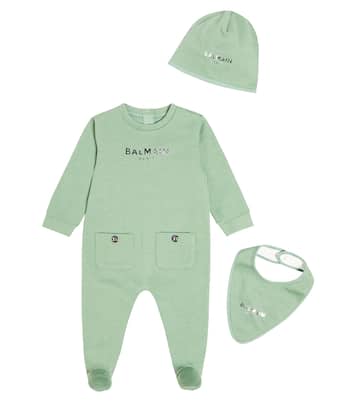 Baby cotton onesie, beanie and bib set | Balmain Kids