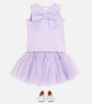 Bow-detail cotton-blend top | Monnalisa