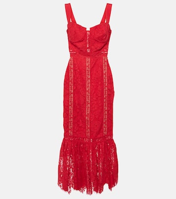 Robe midi en coton mélangé et dentelle à fleurs | Self-Portrait