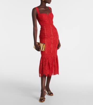 Robe midi en coton mélangé et dentelle à fleurs | Self-Portrait