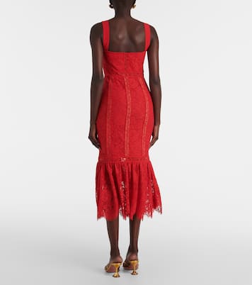 Robe midi en coton mélangé et dentelle à fleurs | Self-Portrait