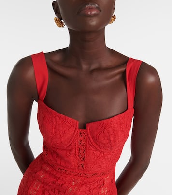 Robe midi en coton mélangé et dentelle à fleurs | Self-Portrait