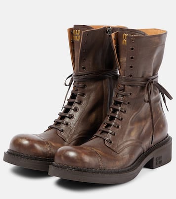 Leather lace-up boots | Miu Miu