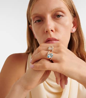 Bague Slanted en or 14 ct, topaze et diamants | Mateo