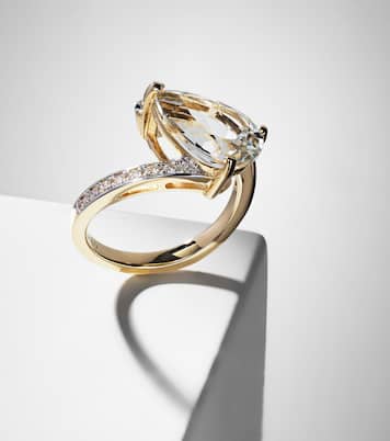 Bague Slanted en or 14 ct, topaze et diamants | Mateo