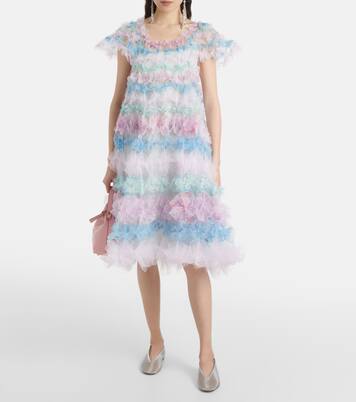 Robe midi Air-Flower en tulle à fleurs | Susan Fang