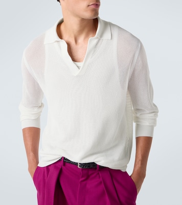 Semi-sheer cotton polo sweater in white - Tom Ford | Mytheresa