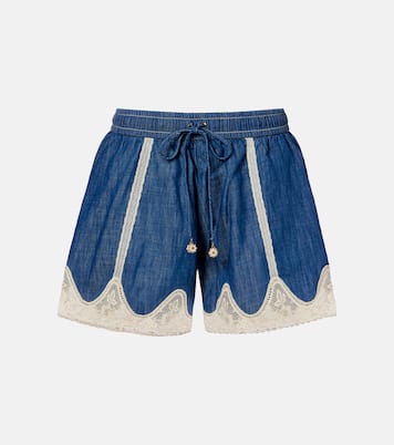 Awaken lace-trimmed denim shorts | Zimmermann