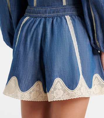 Awaken lace-trimmed denim shorts | Zimmermann
