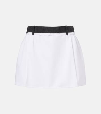 Pleated virgin wool-trimmed cotton miniskirt | Prada