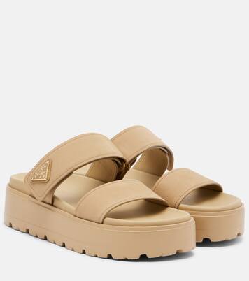 Leather platform sandals | Prada