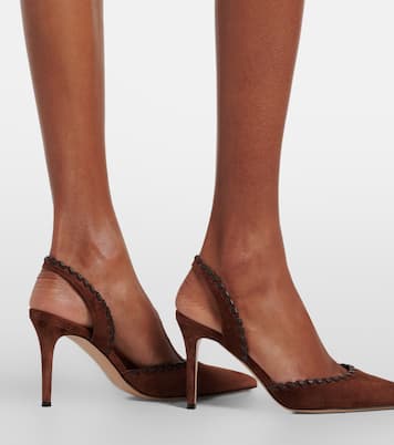 Leather-trimmed suede slingback pumps | Gianvito Rossi