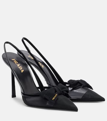 100 leather-trimmed mesh slingback pumps | Prada