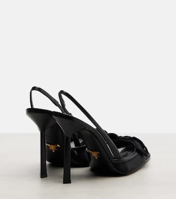 100 leather-trimmed mesh slingback pumps | Prada