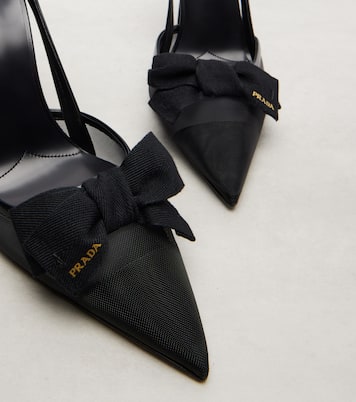 100 leather-trimmed mesh slingback pumps | Prada