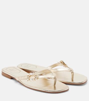 Embellished metallic leather thong sandals | Roger Vivier