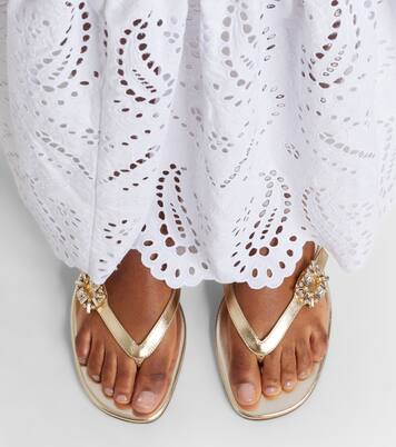 Embellished metallic leather thong sandals | Roger Vivier