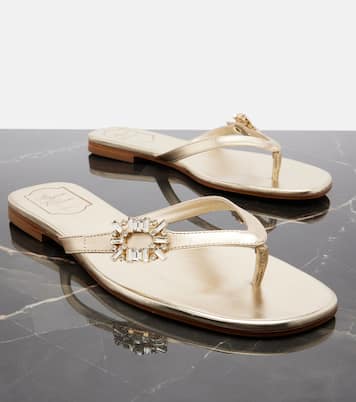 Embellished metallic leather thong sandals | Roger Vivier