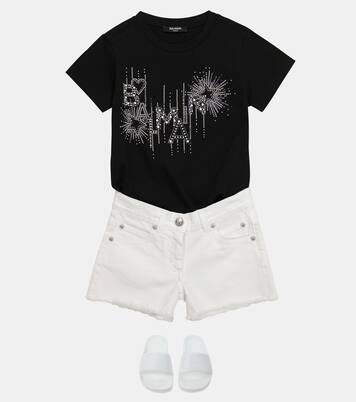 Logo embellished cotton T-shirt | Balmain Kids