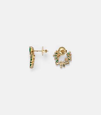 Izzy Sideway Spiral 18kt gold earrings with emeralds and diamonds | Suzanne Kalan