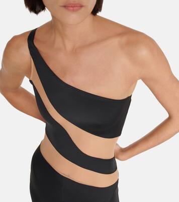 Snake paneled mesh fishtail jumpsuit | Norma Kamali