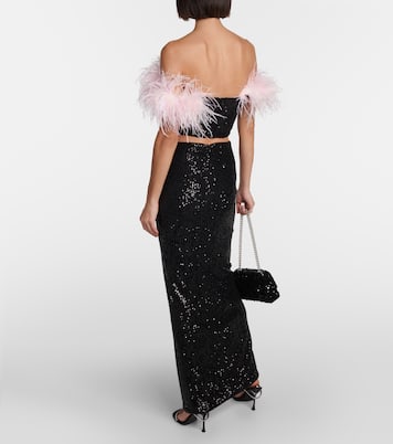 Cropped-Top mit Pailletten und Federn | Self-Portrait