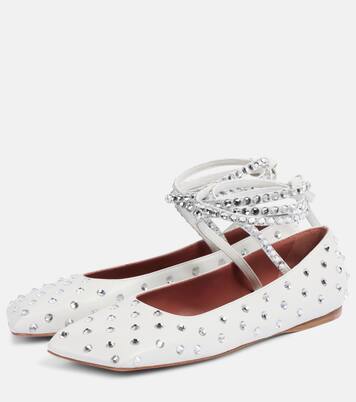 Ane crystal-embellished leather flats | Amina Muaddi