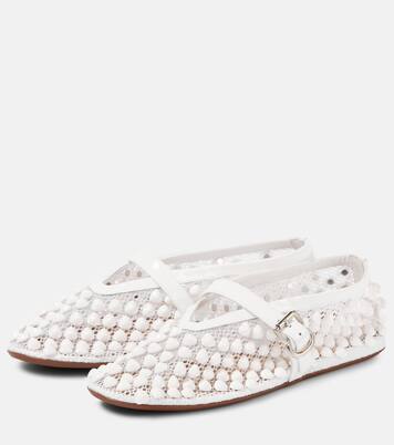 Studded leather-trimmed mesh ballet flats | Alaïa