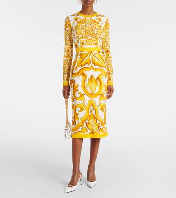 Robe midi Majolica en soie mélangée | Dolce&Gabbana