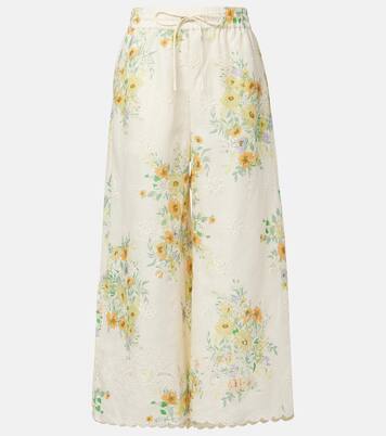 Pantalon ample Juliette en lin à fleurs | Alémais