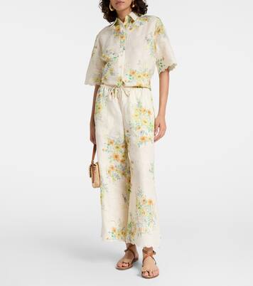 Pantalon ample Juliette en lin à fleurs | Alémais
