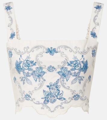 Top cropped Luciana Gloriosa in lino con ricamo | Agua by Agua Bendita