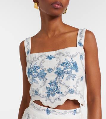 Top cropped Luciana Gloriosa in lino con ricamo | Agua by Agua Bendita