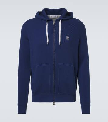 Ribbed-knit cotton zip-up hoodie | Brunello Cucinelli