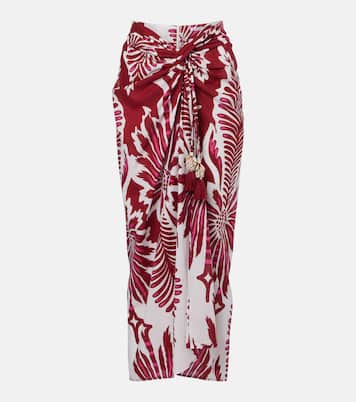 Uma floral gathered cotton midi skirt | Poupette St Barth