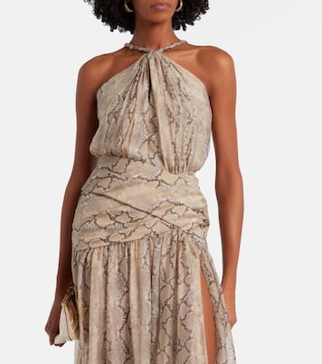 Snake-print silk chiffon halterneck maxi dress | Elie Saab