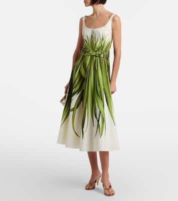 Printed cotton-blend poplin midi dress | Oscar de la Renta