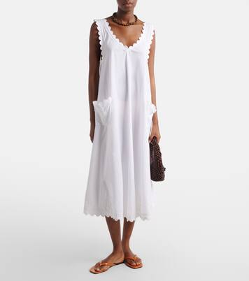 Embroidered scalloped cotton poplin midi dress | Juliet Dunn