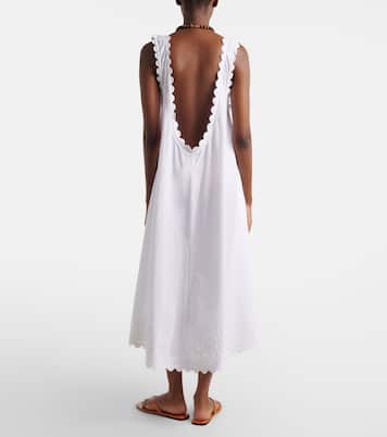 Embroidered scalloped cotton poplin midi dress | Juliet Dunn