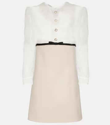 Robe en crêpe de soie et laine à ornements | Miu Miu