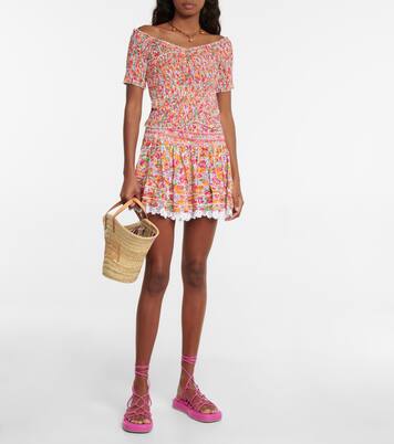 Top raccourci à fleurs et encolure bardot | Poupette St Barth