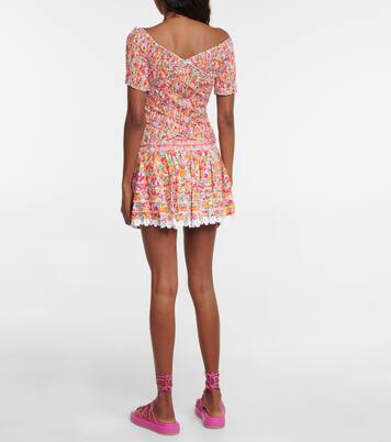 Top raccourci à fleurs et encolure bardot | Poupette St Barth