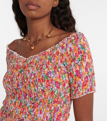 Top raccourci à fleurs et encolure bardot | Poupette St Barth