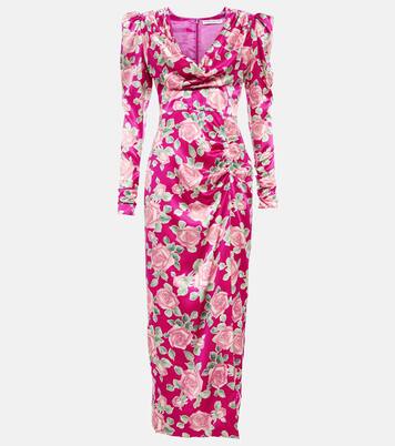 Robe longue en satin de soie à fleurs | Alessandra Rich