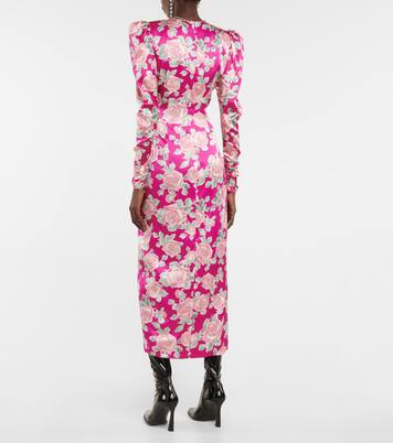 Robe longue en satin de soie à fleurs | Alessandra Rich
