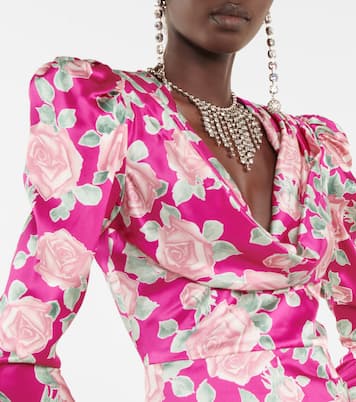 Robe longue en satin de soie à fleurs | Alessandra Rich