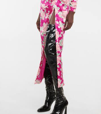 Robe longue en satin de soie à fleurs | Alessandra Rich