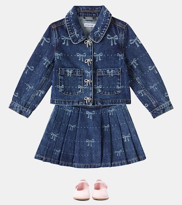 Bow embellished printed denim jacket | Self-Portrait Kids